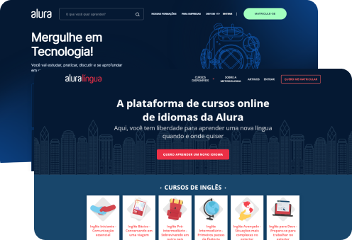 Telas de sites mostrando a Alura Língua